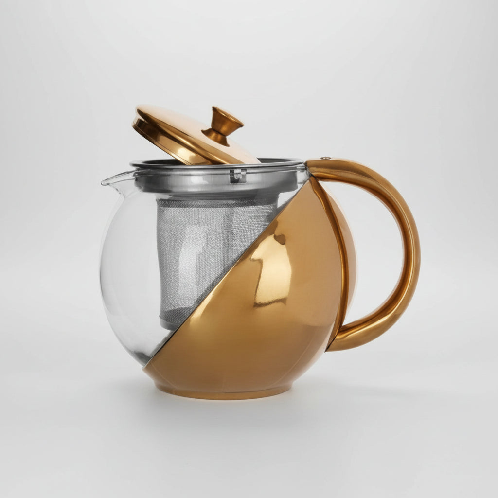 Miller Gold Finish Glass 600 Ml Teapot With Infuser