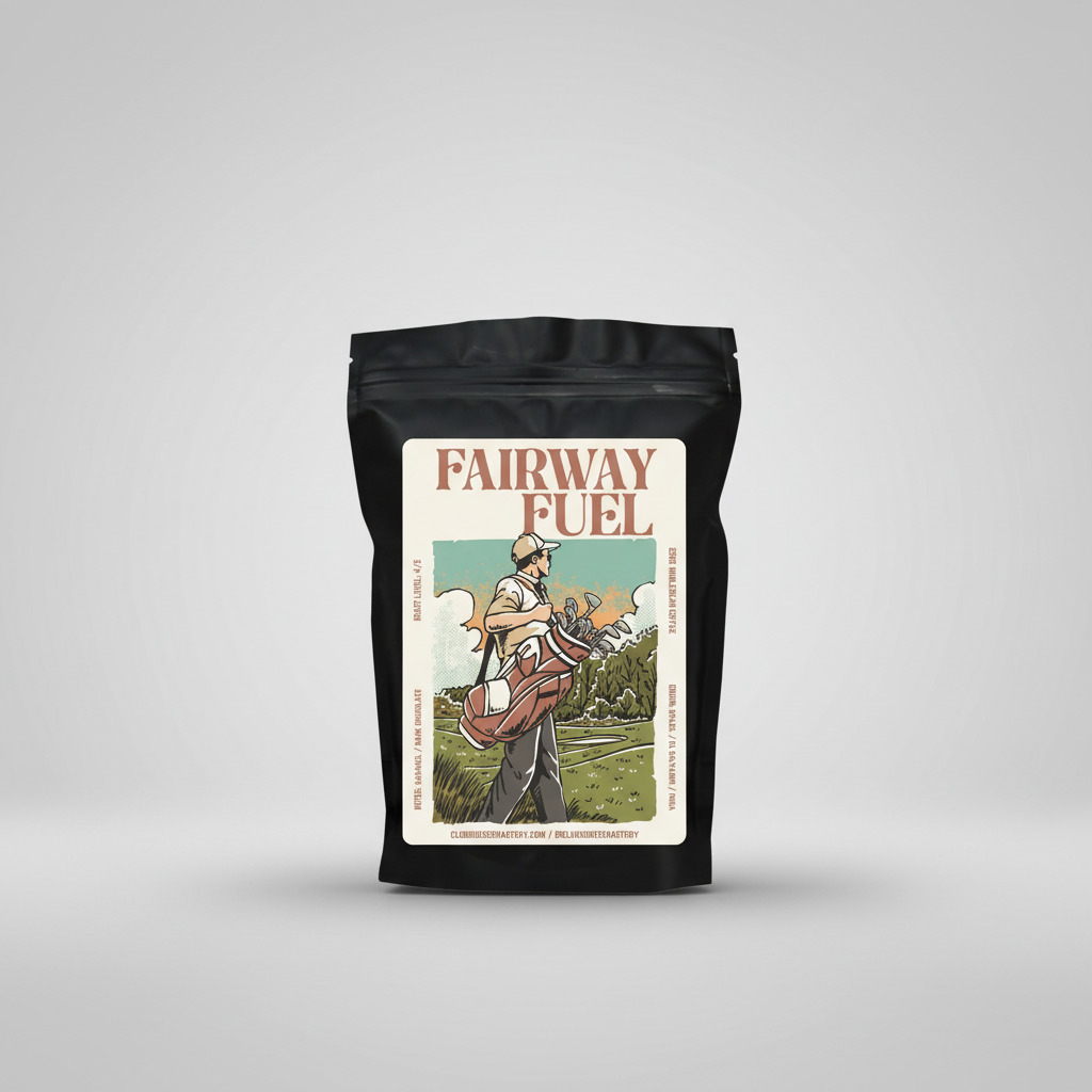 Black bag of 'Fairway Fuel' with a graphic of a golfer on the label