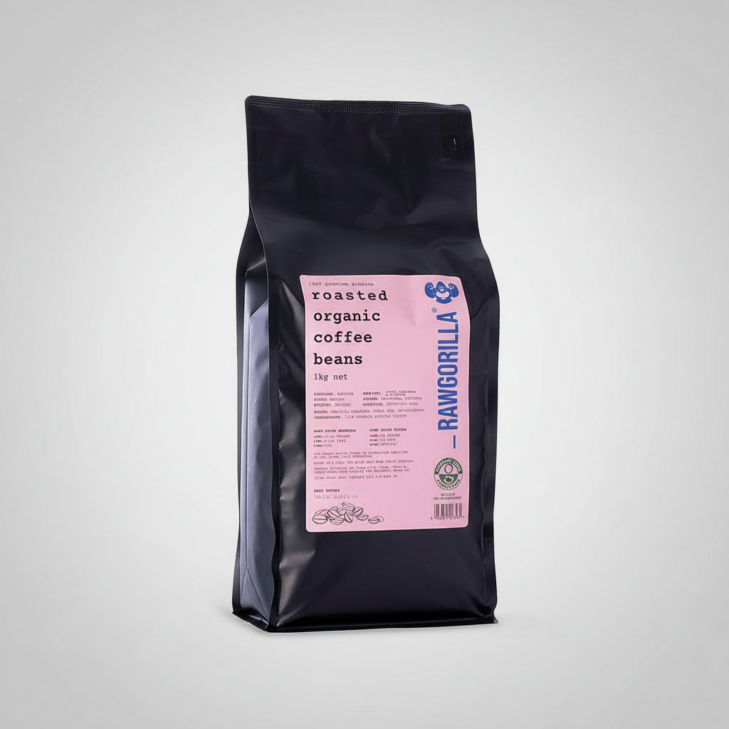 Roasted Organic Whole Coffee Beans - 1kg - RAWGORILLA