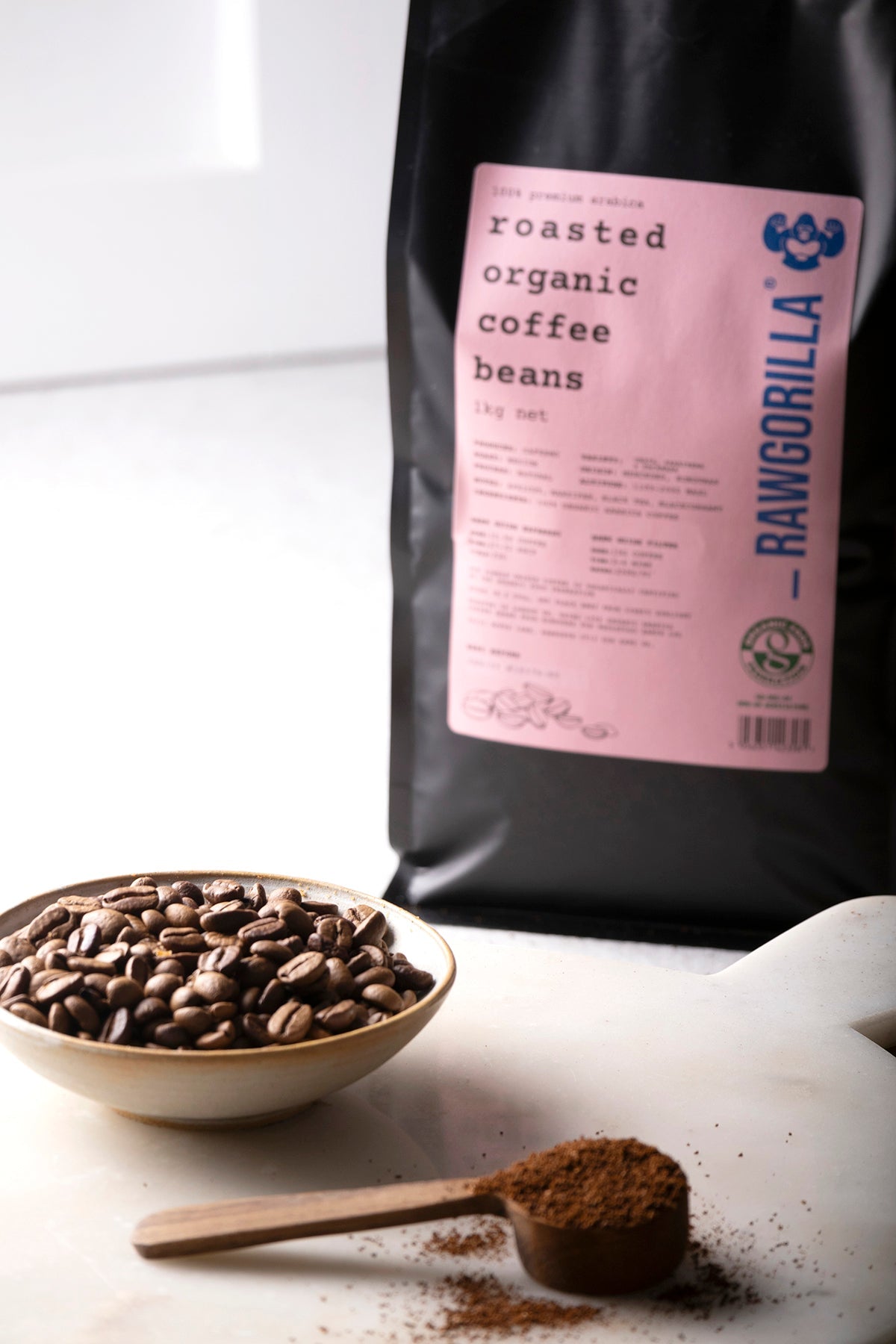 Roasted Organic Whole Coffee Beans - 1kg - RAWGORILLA